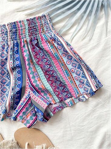 WDIRARA Women's Boho Floral Elastic High Waisted Shorts Wide Leg Casual Vacation Loose Shorts in Saudi Arabia