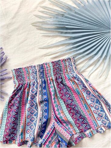WDIRARA Women's Boho Floral Elastic High Waisted Shorts Wide Leg Casual Vacation Loose Shorts in Saudi Arabia