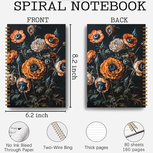 Boho Floral Emerald Green Notebook Journal ، Boho Lily of the Valley Botanical Sun Notebooks Journal ، دفاتر الملاحظات الجمالية ، دفاتر المجلات لأخذ الملاحظات ، دفتر حلزوني 5.5 × 8.3 بوصة in Kuwait