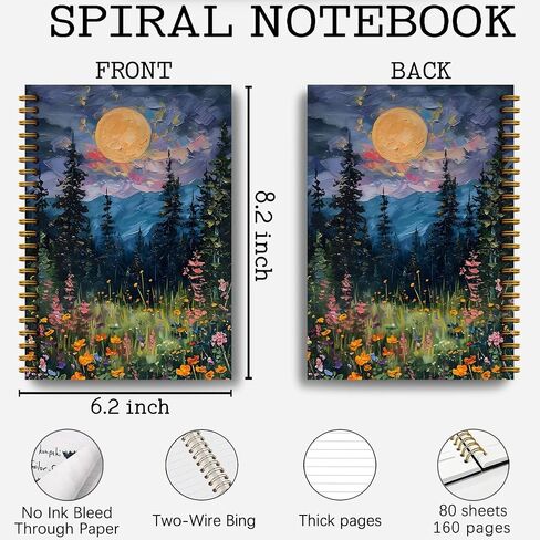 Boho Floral Emerald Green Notebook Journal ، Boho Lily of the Valley Botanical Sun Notebooks Journal ، دفاتر الملاحظات الجمالية ، دفاتر المجلات لأخذ الملاحظات ، دفتر حلزوني 5.5 × 8.3 بوصة in Kuwait