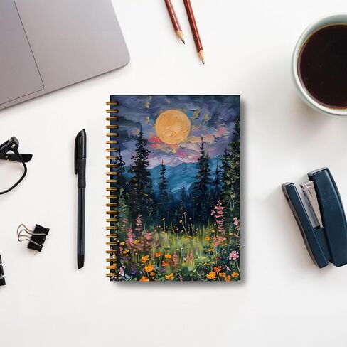 Boho Floral Emerald Green Notebook Journal ، Boho Lily of the Valley Botanical Sun Notebooks Journal ، دفاتر الملاحظات الجمالية ، دفاتر المجلات لأخذ الملاحظات ، دفتر حلزوني 5.5 × 8.3 بوصة in Kuwait