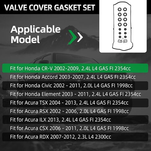 VS50614R Valve Cover Gasket Set for Honda CR-V 02-09/Accord 03-07/Civic 02-11/Element 03-11, for Acura TSX 04-13/RSX 02-06/ILX 2013/CSX 06-11/RDX 07-12, 2.4L/2.0L/2.3L L4 in Saudi Arabia