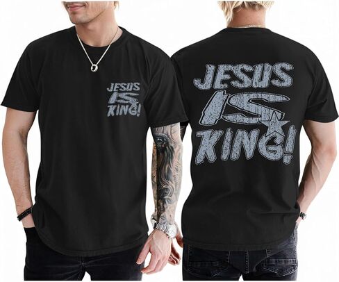 القمصان المسيحية للرجال يسوع هو الملك tshirt الله الإيمان أقوال الدينية الملهمة المحملات in Kuwait