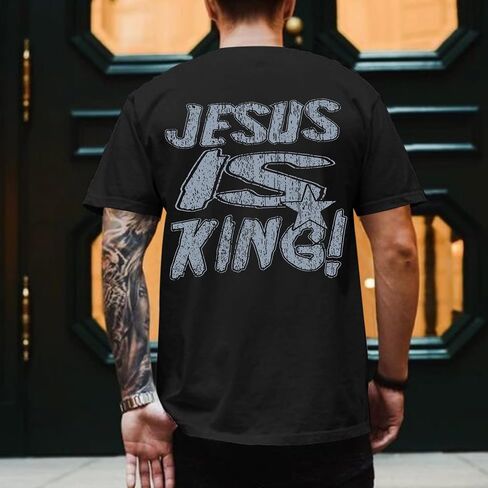 القمصان المسيحية للرجال يسوع هو الملك tshirt الله الإيمان أقوال الدينية الملهمة المحملات in Kuwait