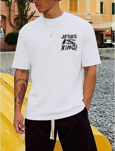 القمصان المسيحية للرجال يسوع هو الملك tshirt الله الإيمان أقوال الدينية الملهمة المحملات in Kuwait