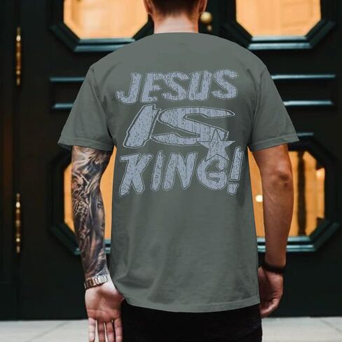 القمصان المسيحية للرجال يسوع هو الملك tshirt الله الإيمان أقوال الدينية الملهمة المحملات in Kuwait