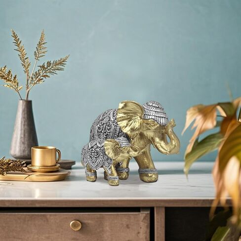 Elephant Statue with Storage Tray - Gold Figurine Sculpture, African-Inspired Home Decor for Living Room, Office, Bookshelf, or Desk, for Art Lovers in Saudi Arabia