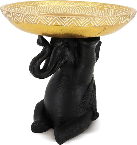 Elephant Statue with Storage Tray - Gold Figurine Sculpture, African-Inspired Home Decor for Living Room, Office, Bookshelf, or Desk, for Art Lovers in Saudi Arabia