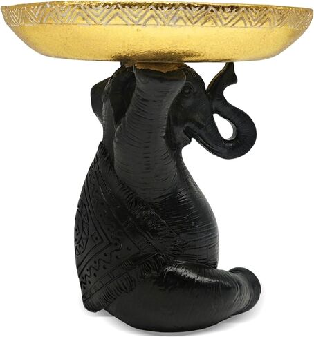 Elephant Statue with Storage Tray - Gold Figurine Sculpture, African-Inspired Home Decor for Living Room, Office, Bookshelf, or Desk, for Art Lovers in Saudi Arabia