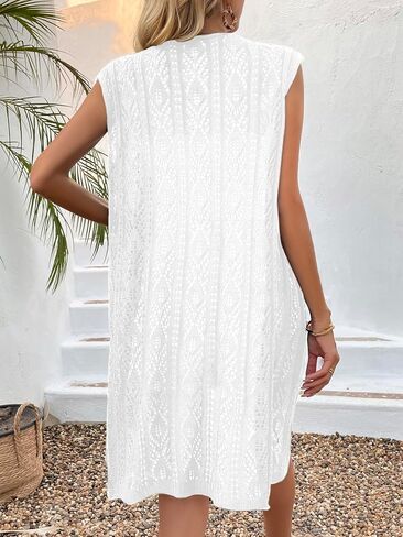 Verdusa Women's Sleeveless Cardigan Summer Crochet Coverups Lightweight Knit Long Vest in Saudi Arabia