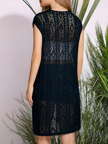 Verdusa Women's Sleeveless Cardigan Summer Crochet Coverups Lightweight Knit Long Vest in Saudi Arabia