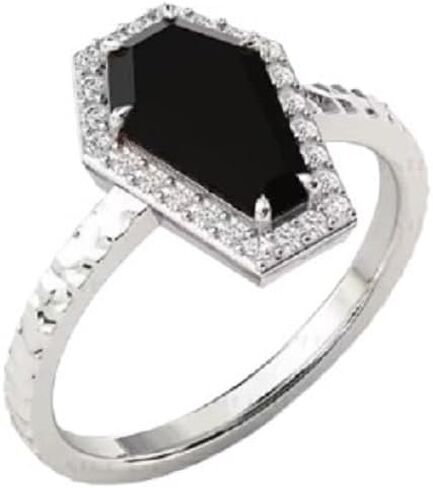 1.00 CT Vintage Coffin Shape Black Onyx Engagement Ring - Boho Style Statement Ring for Women - Gemstone Gift for Her in Saudi Arabia