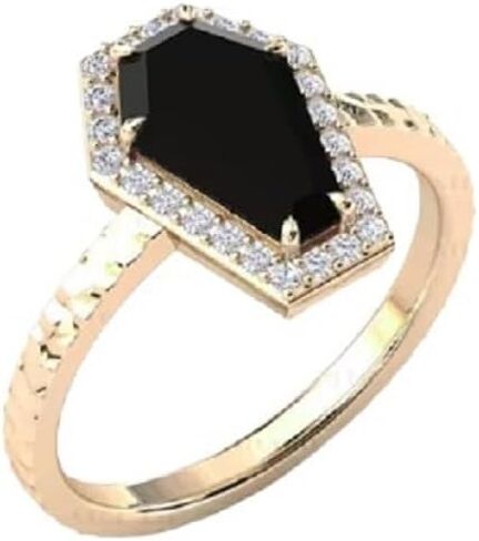 1.00 CT Vintage Coffin Shape Black Onyx Engagement Ring - Boho Style Statement Ring for Women - Gemstone Gift for Her in Saudi Arabia