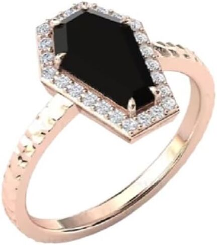 1.00 CT Vintage Coffin Shape Black Onyx Engagement Ring - Boho Style Statement Ring for Women - Gemstone Gift for Her in Saudi Arabia