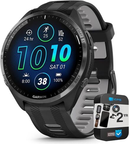 Garmin 010-02809-01 Forerunner 965 Running Smartwatch Whitestone and Powder Gray | Official USA Partner Model | Bundle with 2 YR CPS Enhanced Protection Pack in Saudi Arabia