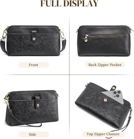 S-ZONE Leather Crossbody Bags for Women Small Bag Phone Purse RFID Blocking Clutch Purses Convertible Wristlet with 2 Straps in Saudi Arabia