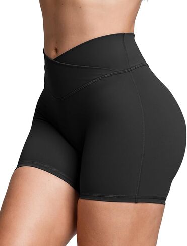 Sogetdo Tummy Control Biker Shorts for Women Crossover High Waisted Butt Lifting No Front Seam Gym Yoga Shorts in Kuwait