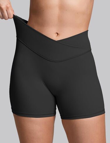 Sogetdo Tummy Control Biker Shorts for Women Crossover High Waisted Butt Lifting No Front Seam Gym Yoga Shorts in Kuwait