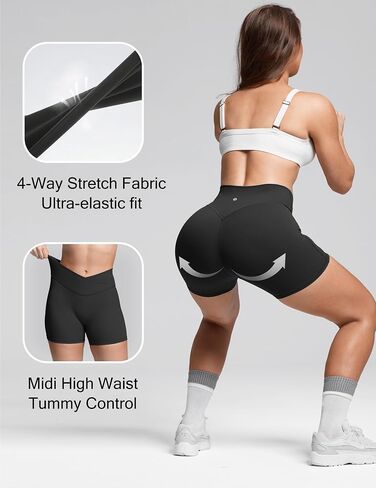 Sogetdo Tummy Control Biker Shorts for Women Crossover High Waisted Butt Lifting No Front Seam Gym Yoga Shorts in Kuwait