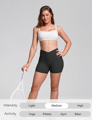 Sogetdo Tummy Control Biker Shorts for Women Crossover High Waisted Butt Lifting No Front Seam Gym Yoga Shorts in Kuwait