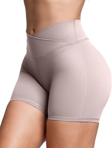 Sogetdo Tummy Control Biker Shorts for Women Crossover High Waisted Butt Lifting No Front Seam Gym Yoga Shorts in Kuwait