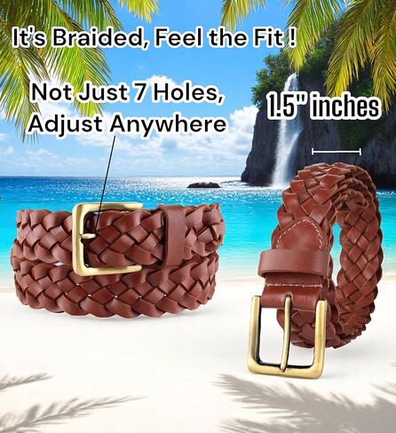 أحزمة مضفر من الجلد الكلاسيكية للرجال - الحزام الجلدي المنسوج غير الرسمي للرجال للباس اللباس in Kuwait