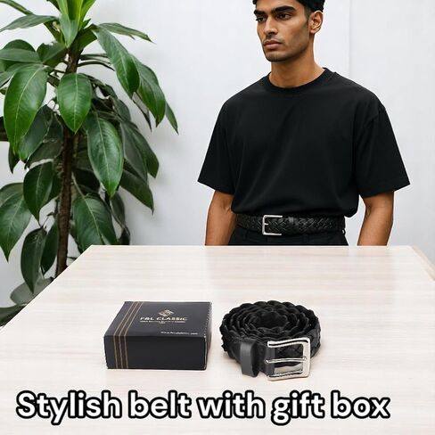 F&L CLASSIC Leather Braided Belts for Men - Mens Casual Woven Leather Belt for Dress Pants in Kuwait