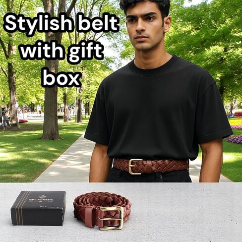 أحزمة مضفر من الجلد الكلاسيكية للرجال - الحزام الجلدي المنسوج غير الرسمي للرجال للباس اللباس in Kuwait