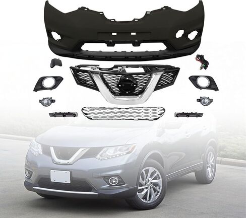 مجموعة غلاف المهد الأمامية Rogue Fits Fits 2014 2015 2016 Ni -Ssan Rogue S SL SV Advance Exclusive Sense 2.5L W/Upper Grille Lower Grill and Fog Lights - Full Body Set in Kuwait