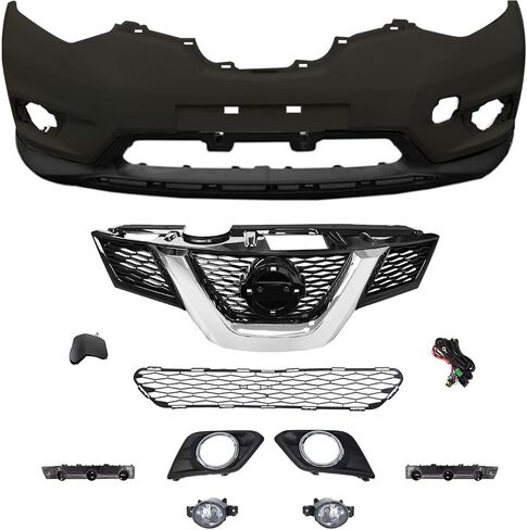 مجموعة غلاف المهد الأمامية Rogue Fits Fits 2014 2015 2016 Ni -Ssan Rogue S SL SV Advance Exclusive Sense 2.5L W/Upper Grille Lower Grill and Fog Lights - Full Body Set in Kuwait