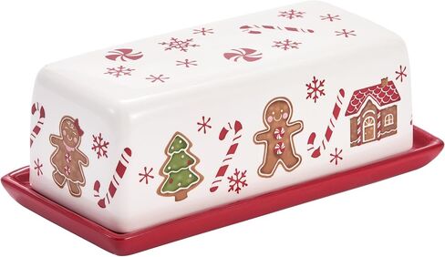 Bico Pastel Gingerbread Man Ceramic Butter Dish with Lid, Butter Keeper for Counter, Kitchen, Dishwasher Safe in Kuwait