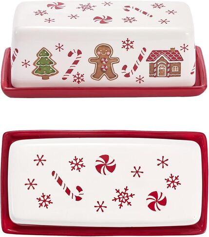 Bico Pastel Gingerbread Man Ceramic Butter Dish with Lid, Butter Keeper for Counter, Kitchen, Dishwasher Safe in Kuwait