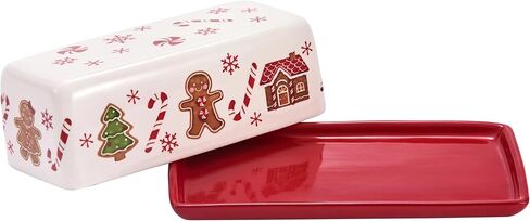 Bico Pastel Gingerbread Man Ceramic Butter Dish with Lid, Butter Keeper for Counter, Kitchen, Dishwasher Safe in Kuwait