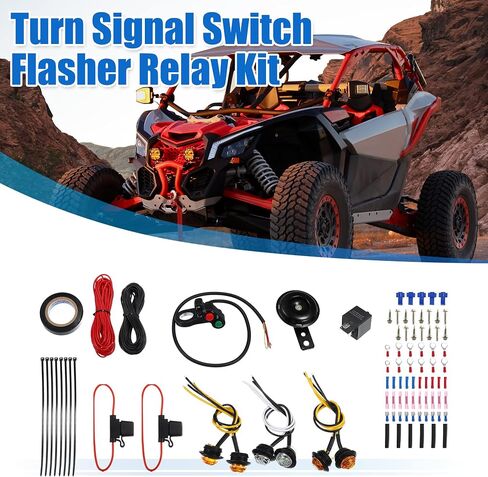 X AutoHaux 1 Set Universal UTV ATV SXS Scooter Amber Red LED Turn Signal Horn Kit مع مقابض تبديل التبديل الفلاش ترحيل الشارع القانوني in Saudi Arabia