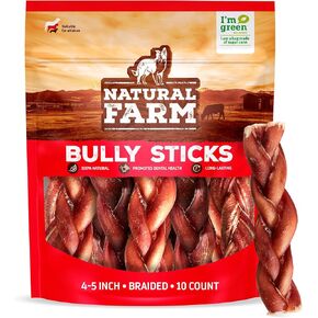 أعواد الفتوة المضفرة الخالية من الروائح من المزرعة الطبيعية (4-5 بوصات، 10 عبوات) - 100% من لحم البقر الذي يتغذى على العشب، خالي من الحبوب، قليل الدسم وقابل للهضم بالكامل، أفضل علاجات الأسنان، مضغ البيتزا الأكثر أمانًا وطويل الأمد لإبقاء كلبك مشغولاً in Kuwait