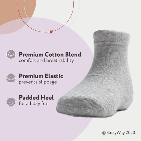 Cozyway Toddler Socks Crew Comfy Cotton Socks for Girls and Boys Soft & Treasable - 3T -5T Usisex White - 12 Pack in Kuwait