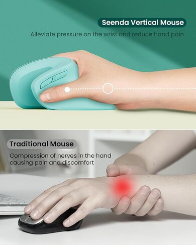 seenda Ergonomic Vertical Mouse with Jiggler - Bluetooth + 2.4G USB Multi Device, Wireless Ergo Mouse, Jiggler Mouse Mover for Laptop/PC/Notebook, Computer Mice for Windows, Mac OS, Black in Saudi Arabia