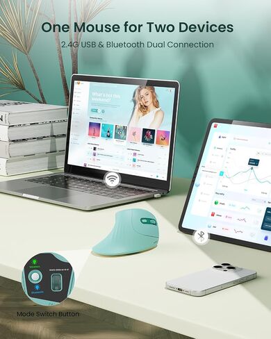 seenda Ergonomic Vertical Mouse with Jiggler - Bluetooth + 2.4G USB Multi Device, Wireless Ergo Mouse, Jiggler Mouse Mover for Laptop/PC/Notebook, Computer Mice for Windows, Mac OS, Black in Saudi Arabia