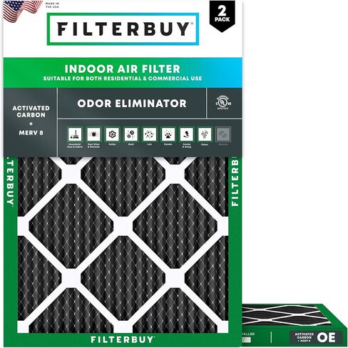 Filterbuy 14x30x1 فلتر الهواء MERV 8 مزيل الرائحة (عبوتان)، استبدال مرشحات هواء فرن HVAC AC المطوية بالكربون المنشط (الحجم الفعلي: 13.88 × 29.88 × 0.75 بوصة) in Saudi Arabia