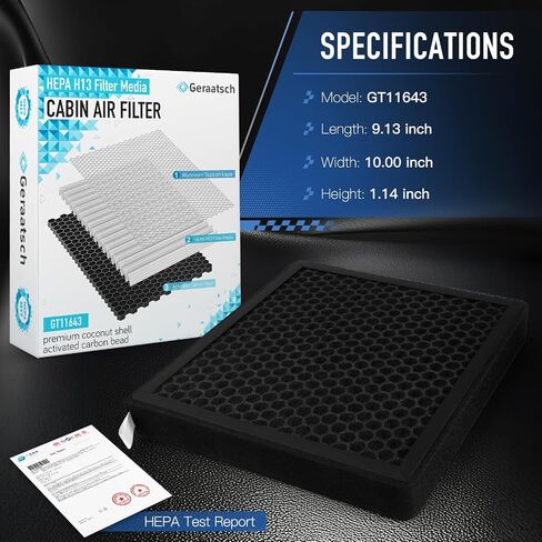 HEPA Cabin Air Filter with Activated Carbon Bean, Certified 99.95% Filtration, CF11643 for Audi A3, A3 Quattro, Q3, S3, TT Quattro; VW Jetta, Arteon, Golf, Tiguan, Atlas, GTI, Taos in Saudi Arabia