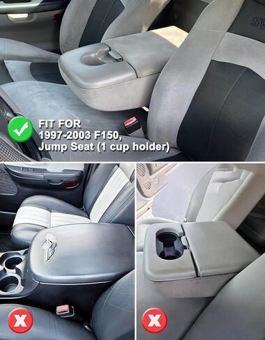 KBH Center Censole Cover Armrest Tover 1997 1998 1999 2000 2001 2002 2003 Ford F150 ، Middle Console Lid Cushion ، Exclied Vinyl Leather Interior ، Black (Fits Jump Seat فقط) in Saudi Arabia