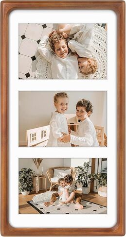 Golden State Art, 4x6 Collage Picture Frame - Solid Wood with Real Glass - Multi Picture Frame for (3) 4x6 Photos or One 7x14 Print - Rounded Corner Design - Collage Wall Decor - Brown in Saudi Arabia