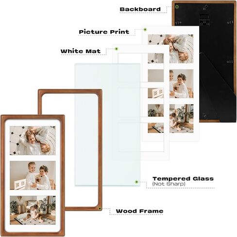 Golden State Art, 4x6 Collage Picture Frame - Solid Wood with Real Glass - Multi Picture Frame for (3) 4x6 Photos or One 7x14 Print - Rounded Corner Design - Collage Wall Decor - Brown in Saudi Arabia