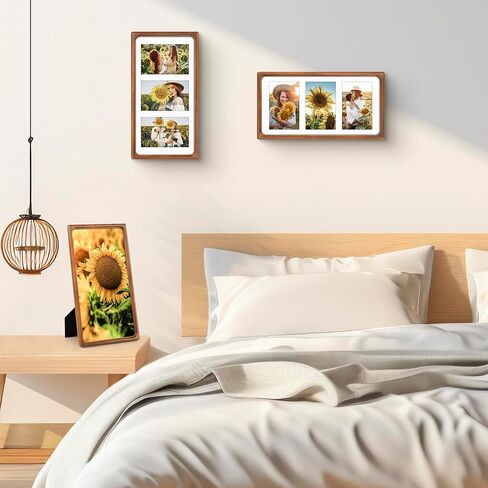 Golden State Art, 4x6 Collage Picture Frame - Solid Wood with Real Glass - Multi Picture Frame for (3) 4x6 Photos or One 7x14 Print - Rounded Corner Design - Collage Wall Decor - Brown in Saudi Arabia
