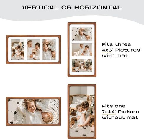 Golden State Art, 4x6 Collage Picture Frame - Solid Wood with Real Glass - Multi Picture Frame for (3) 4x6 Photos or One 7x14 Print - Rounded Corner Design - Collage Wall Decor - Brown in Saudi Arabia