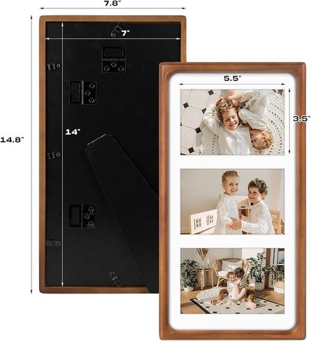Golden State Art, 4x6 Collage Picture Frame - Solid Wood with Real Glass - Multi Picture Frame for (3) 4x6 Photos or One 7x14 Print - Rounded Corner Design - Collage Wall Decor - Brown in Saudi Arabia