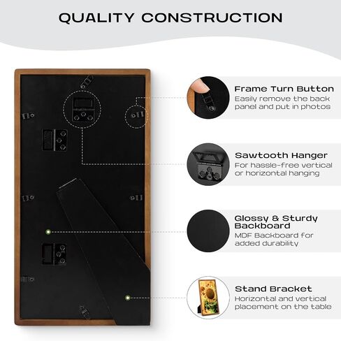 Golden State Art, 4x6 Collage Picture Frame - Solid Wood with Real Glass - Multi Picture Frame for (3) 4x6 Photos or One 7x14 Print - Rounded Corner Design - Collage Wall Decor - Brown in Saudi Arabia