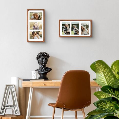 Golden State Art, 4x6 Collage Picture Frame - Solid Wood with Real Glass - Multi Picture Frame for (3) 4x6 Photos or One 7x14 Print - Rounded Corner Design - Collage Wall Decor - Brown in Saudi Arabia