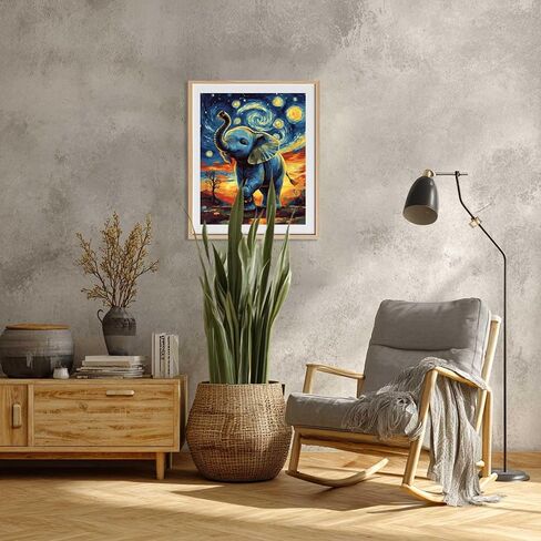 Zouwit Elephant Paint بأرقام للبالغين على قماش ، Flatry Night Please Elephant on Flower Meadow Landscape ، الدهانات لديكور الجدار المنزلي ، طلاء هدية طلاء حيوان للمبتدئين (16 × 20 بوصة) in Kuwait