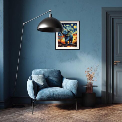 Zouwit Elephant Paint بأرقام للبالغين على قماش ، Flatry Night Please Elephant on Flower Meadow Landscape ، الدهانات لديكور الجدار المنزلي ، طلاء هدية طلاء حيوان للمبتدئين (16 × 20 بوصة) in Kuwait